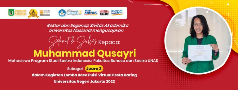 Read more about the article Prestasi Sdr. Muhammad Qusayri Mahasiswa Program Studi Sastra Indonesia, FBS UNAS